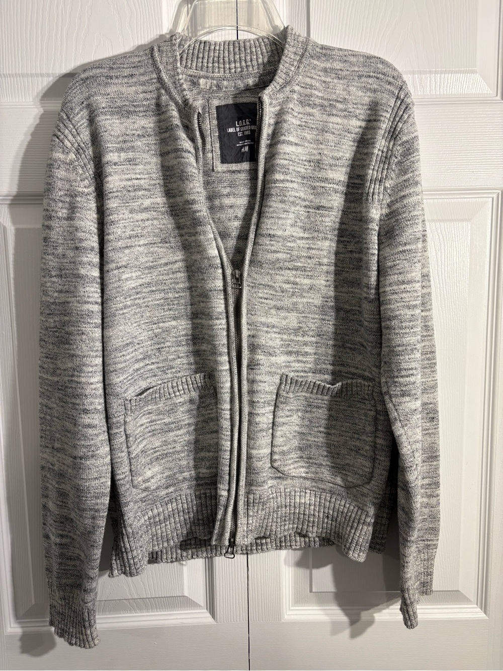 H&M L.O.G.G. Men's Gray Marled Full Double Zip Cardigan Sweater Knit Jacket (A4)